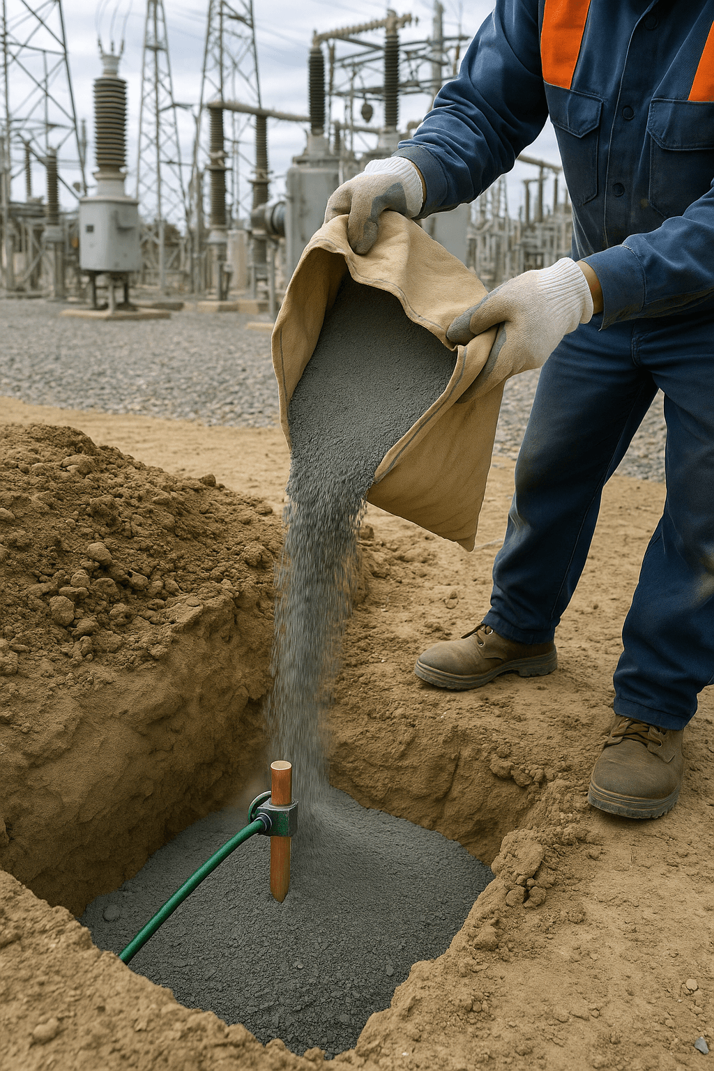 الکترود ارت در محوطه پست با بک‌فیل مناسب