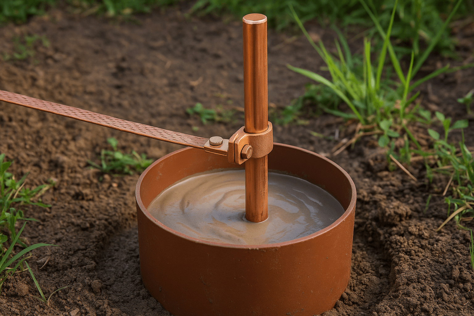 چاه ارت بنتونیتی با میله مسی و دوغاب بنتونیت اطراف آن