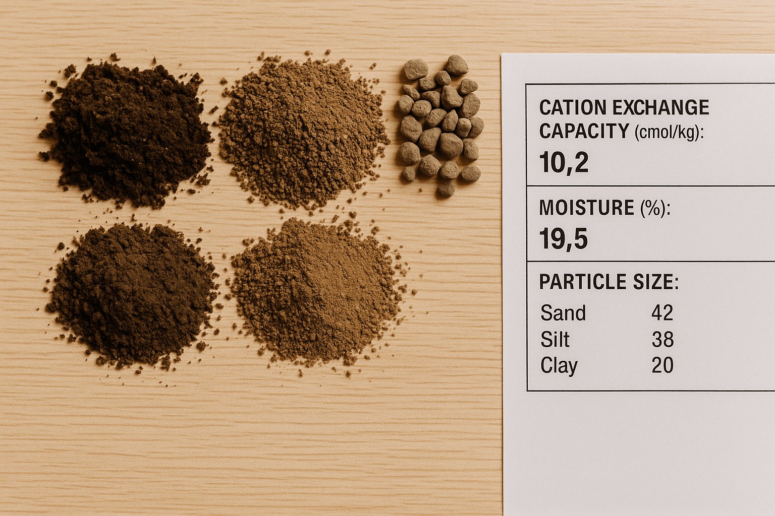 مقطع خاک با تأکید گرافیکی روی CEC، رطوبت و اندازه ذره
