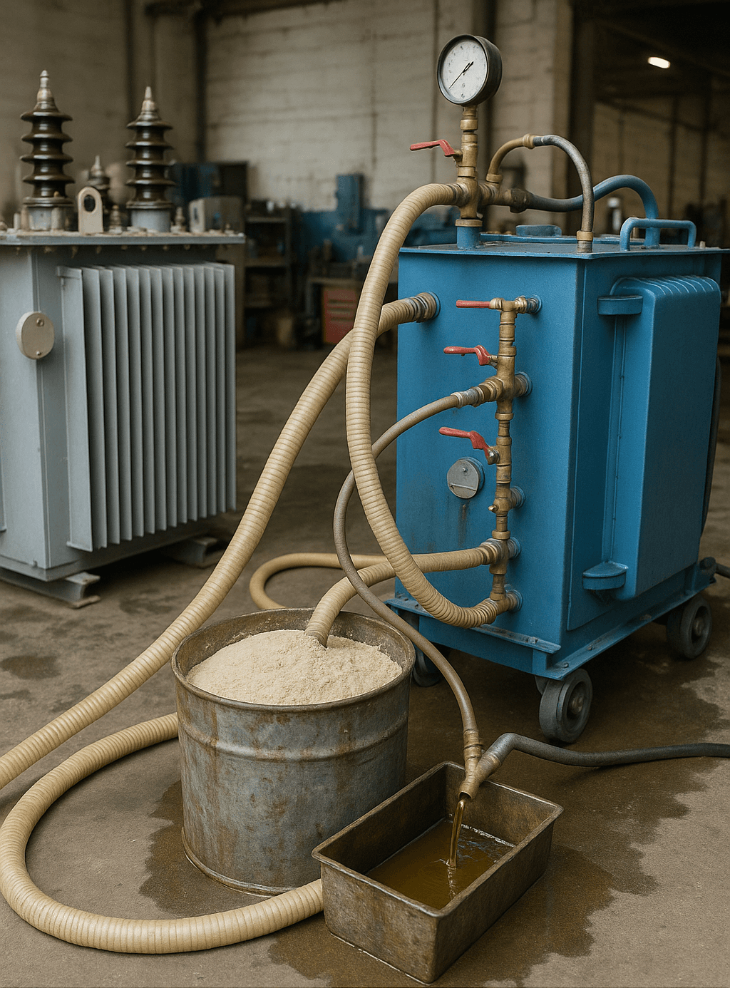 افزودن و هم‌زدن بنتونیت در روغن ترانسفورماتور برای تصفیه